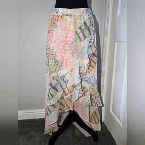 White House Black Market Women's Stylish Floral Ruffle Flowy Wrap Skirt Size 6